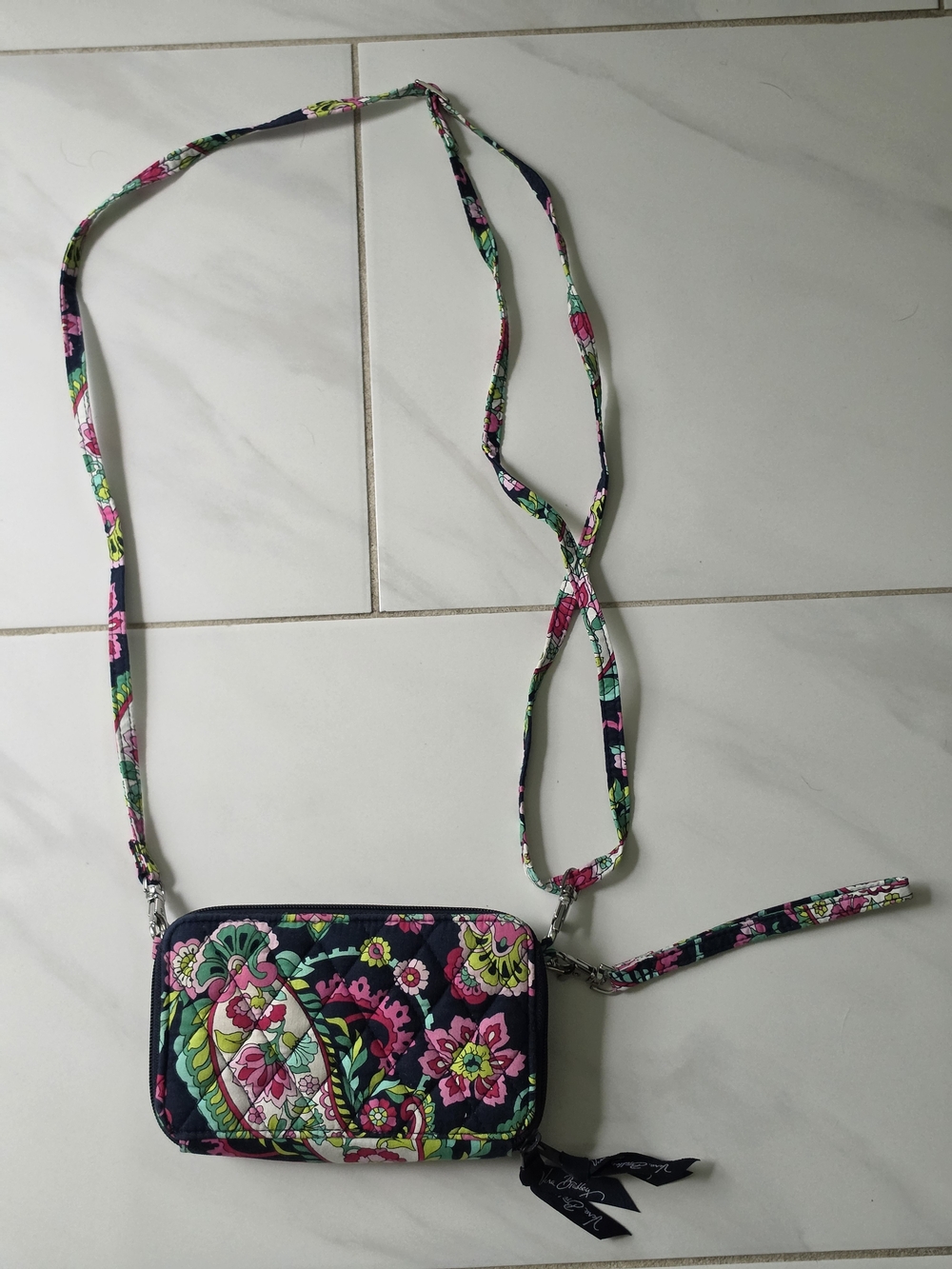 Vera Bradley Navy Floral Quilted Crossbody Wristlet